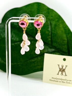 Wendy Mink Raspberry & Rose Quartz Gold Vermeil Earrings Handmade in USA | NWT